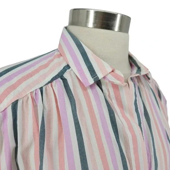 Universal Thread Shirt Striped Short Sleeve Boxy Collared V Neck Popover Top - Picture 3 of 7